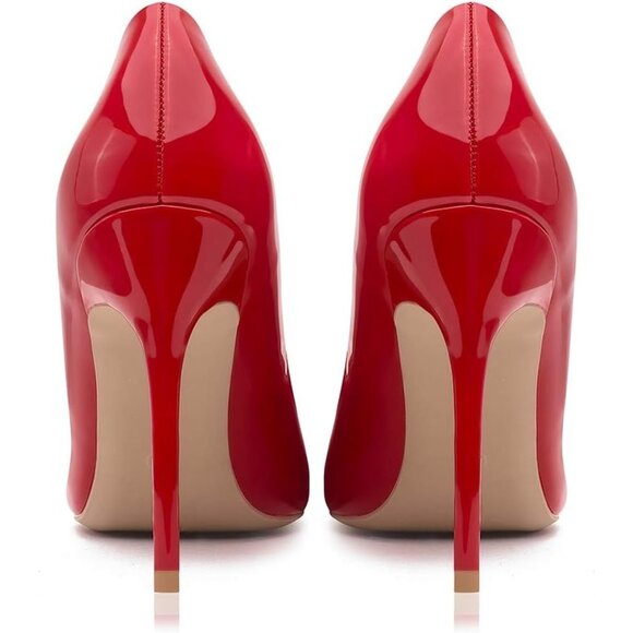 Women Red Polyurethane Closed Pointed Toe Stiletto High Heel Shoes Pumps - Picture 3 of 8